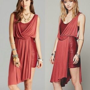 Free People Shimmering Asymmetrical Greek Goddess Draped Bodycon Dress